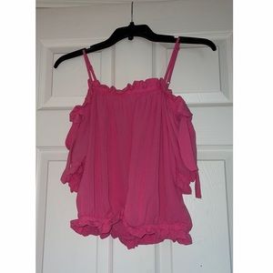 NWT Pink off the shoulder blouse lettuce trim with bows